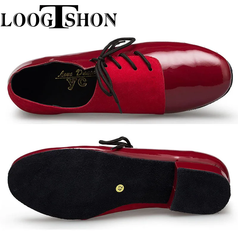 LOOGTSHON Black W Men's Black leather ballroom dance shoes Flats Modern dance shoes Tango Party Wedding Square dance shoes