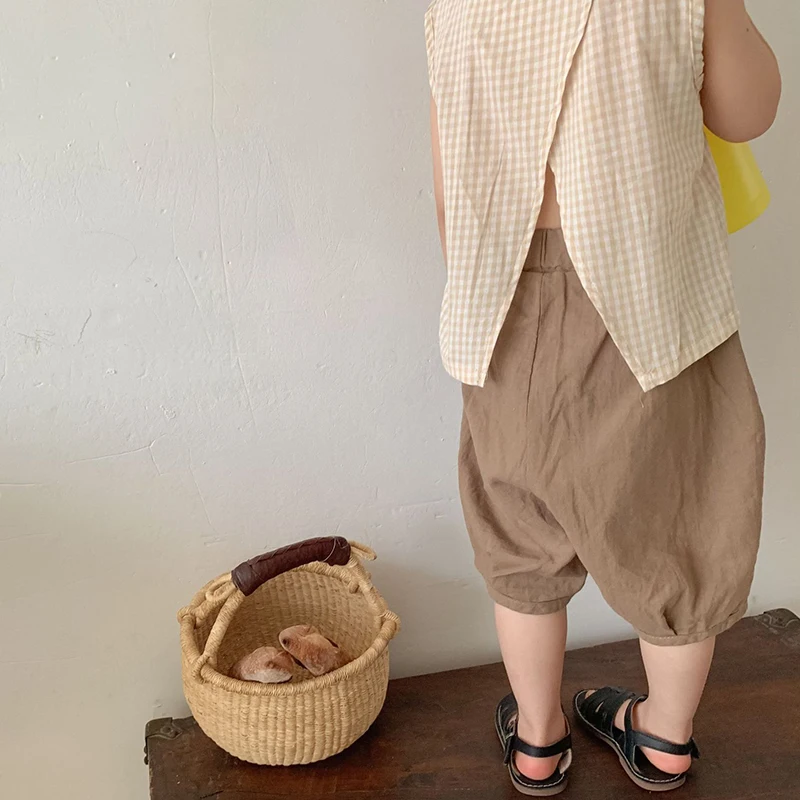 

MILANCEL 2021 Summer New kids Clothes Solid Loose Boys Pants Casual Cotton Girls Harem Pants