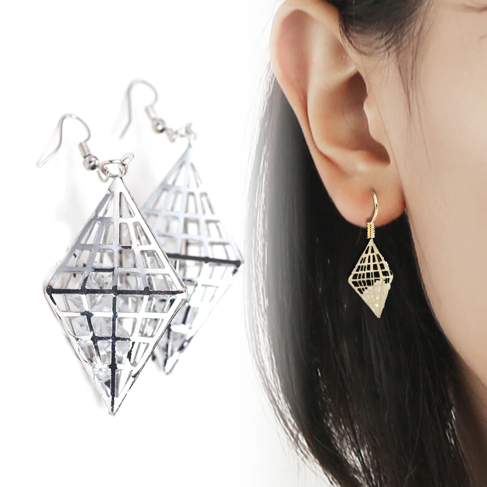 1 пара ажурные трехмерные серьги в форме пирамиды из циркона металлические