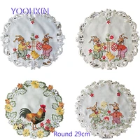 new round easter rabbit satin embroidery lace table place mat cloth pad cup coaster placemat dish doily kitchen accessories