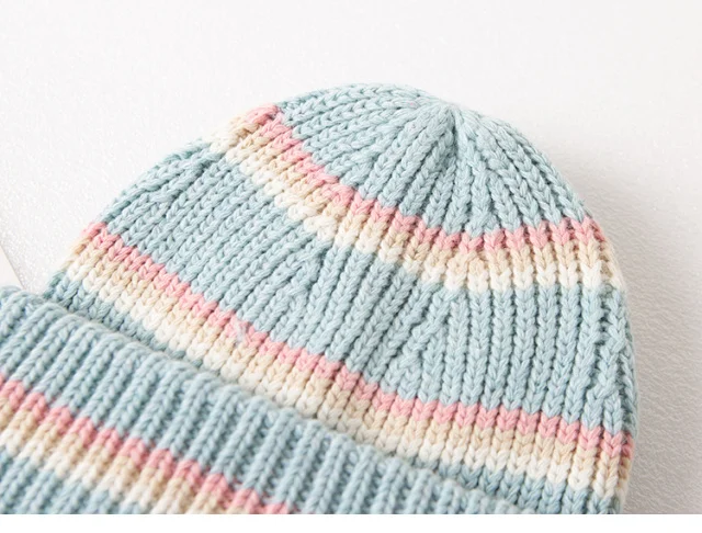 Женская и мужская теплая вязаная шапка с цветными полосками новинка 2021