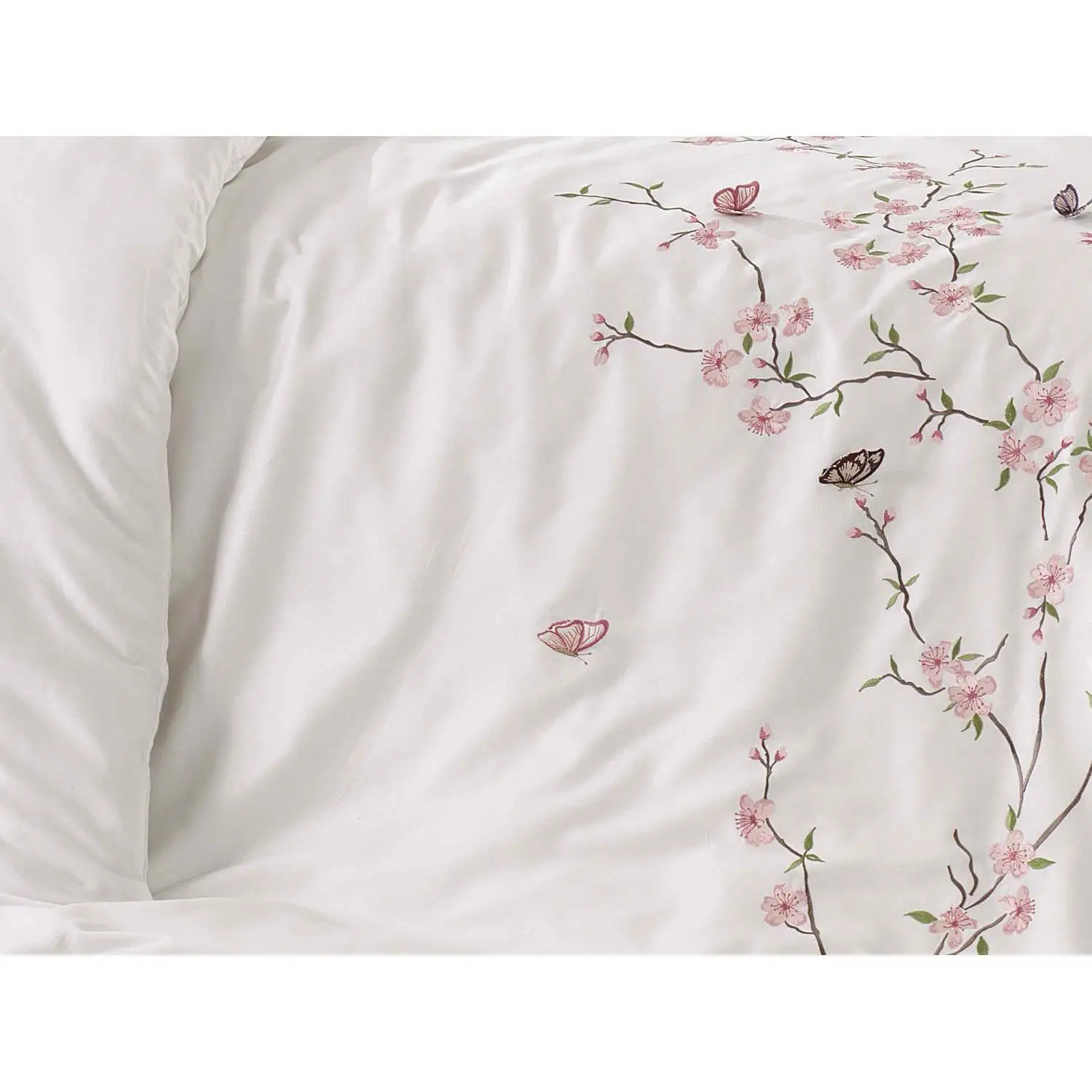 

Butterfly 3d Embroideried Cotton Satin Double Duvet cover set Cream Powder