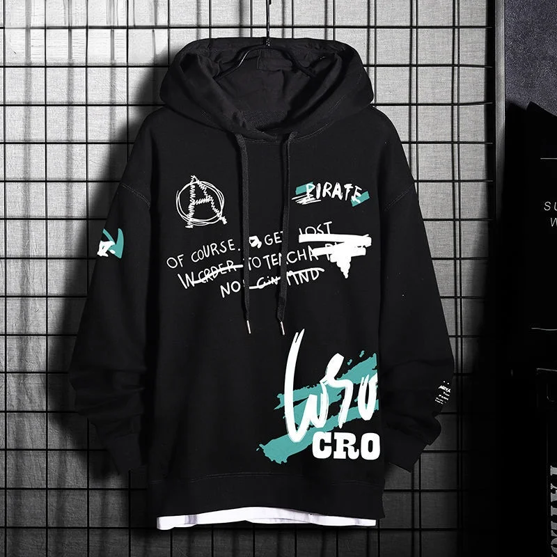 

Spring Autumn Hooded Mens Letter Print Sweatshirt Male Kanye West Graffiti Fashion Hip Hop Handsome Loose Long Sleeve Coats Top