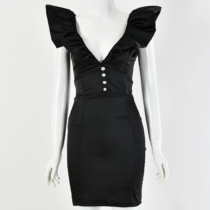 Женское атласное мини-платье с открытой спиной и глубоким v-образным вырезом