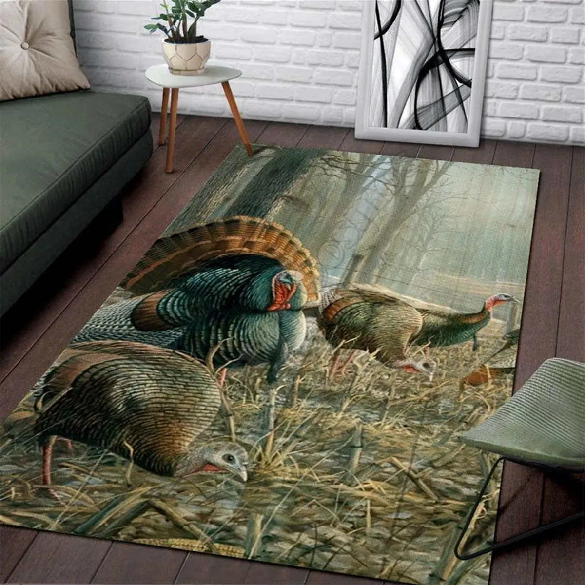 

Turkey Hunting Rug 3D All Over Printed Carpet Mat Living Room Flannel Bedroom Non-slip Floor Rug 03