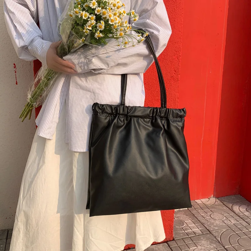 

Fashion Solid Color Pu Leather Pleated Women's Shoulder Bag All-Match Quality Office Daily Handbag Commute Shopping Bucket Tote