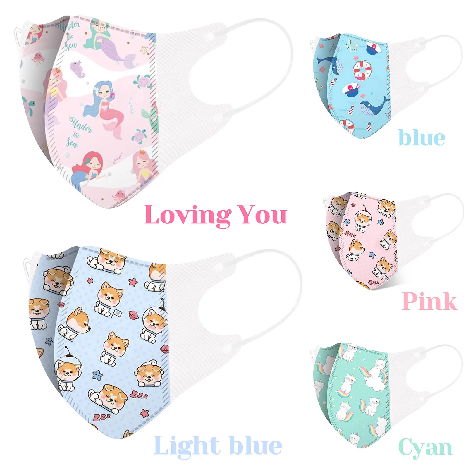 

3d Cartoon Print Disposable Black Masks Children Child Face Mask Pink Facial Mouth Mask Adult Mascarillas Mascara Mouth Cap 50pc