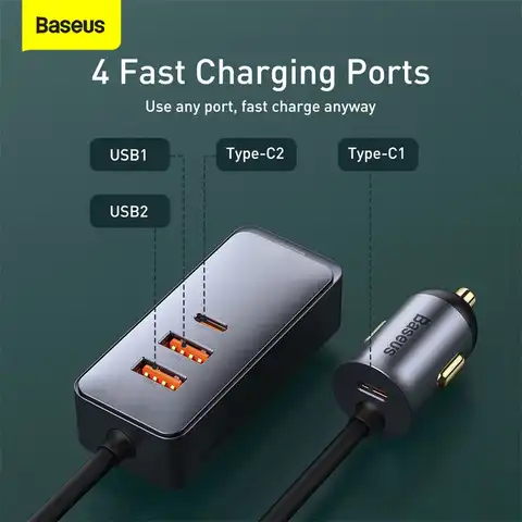 Автомобильное зарядное устройство Baseus 120 Вт QC 3,0 PD 3,0 быстрое зарядное устройство Type-C USB порт для Samsung iphone Huawei зарядное устройство для телефон...