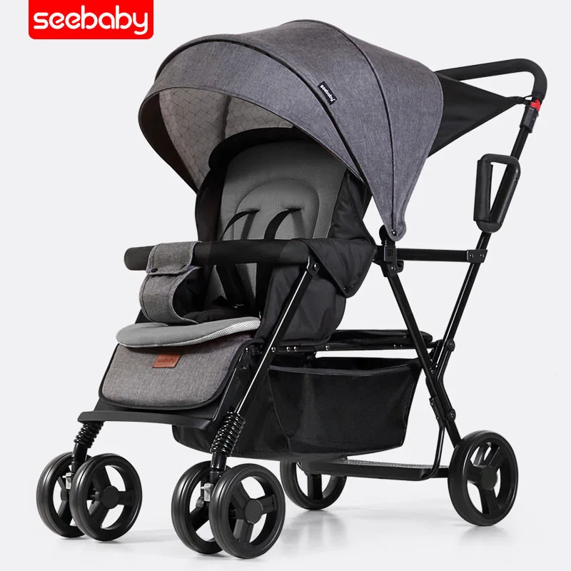 Seebaby/Легкая детская коляска-Двойка для новорожденных, детская коляска, может сидеть и лежать, двойные сиденья, детские коляски, Легко складывающаяся коляска