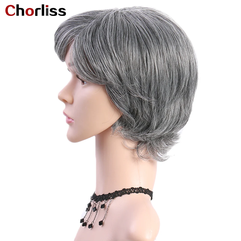 

Messy Curly Short Synthetic Wig With Bangs Natural Ombre Gray Color Machine Made Wigs For Women Heat Resistant Fiber Daily Wigs