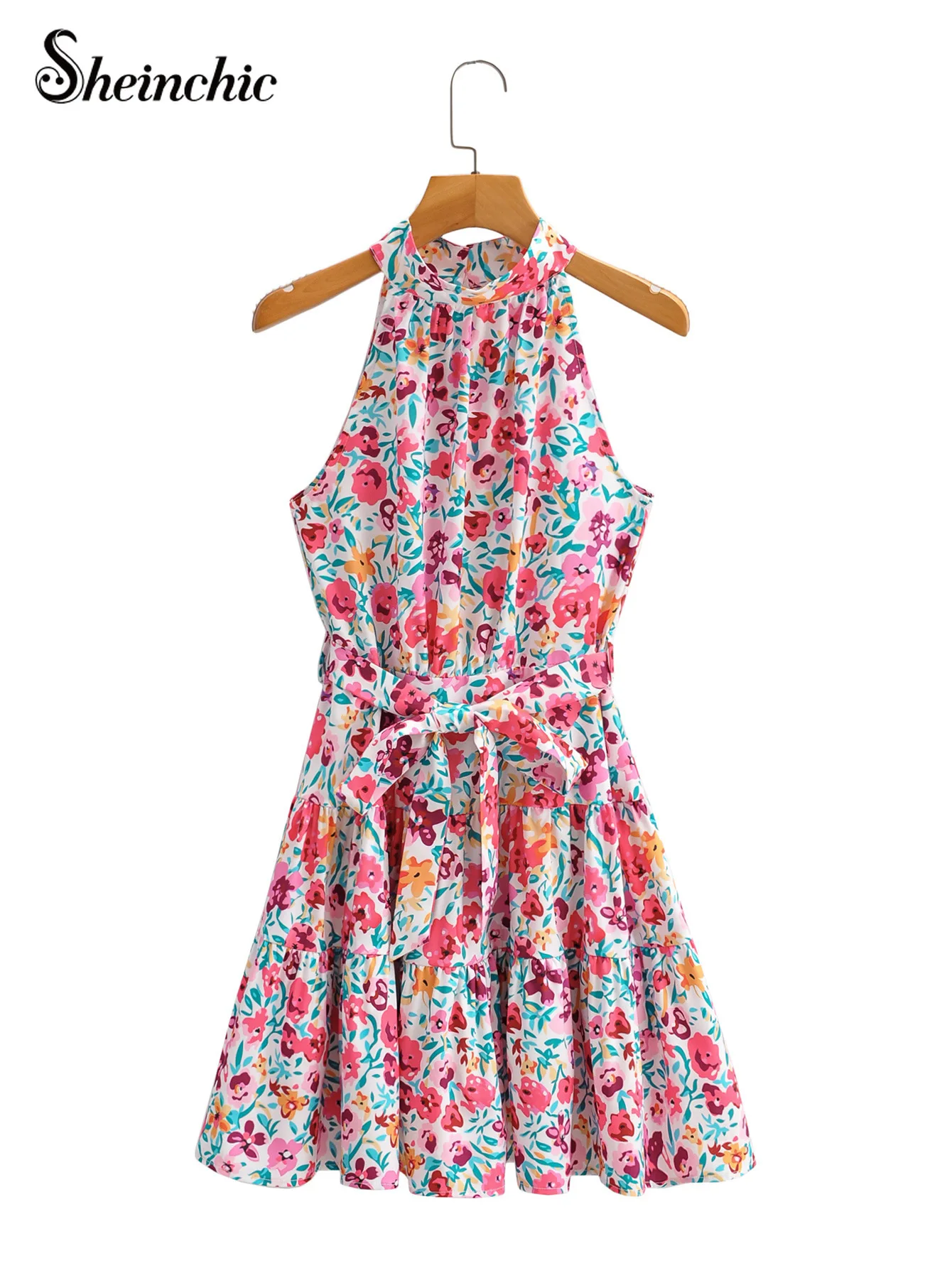 

Sexy Halter Floral Printed Woman Dress 2021 Summer Bohemian Bohemian Chiffon Dresses for Women