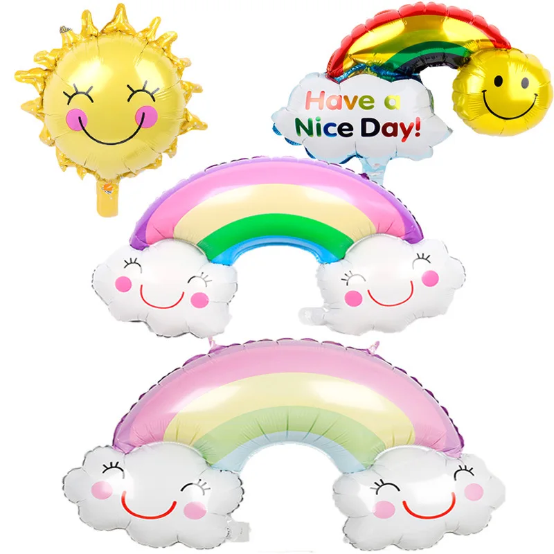 

New Tassel White Cloud Rainbow Bridge Aluminum Foil Balloon Wholesale Cartoon Smiling Face Cute Meteor Party Decorative Ball