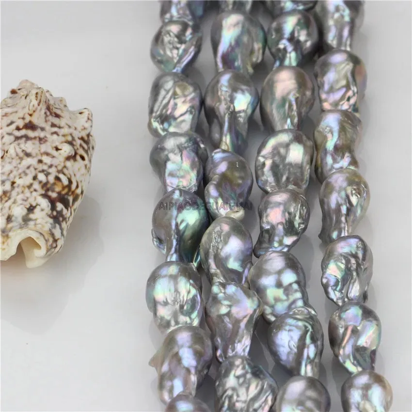 

APDGG Genuine Natural 16-20*20-30mm huge size silver grey baroque pearl strands loose beads women lady jewelry DIY