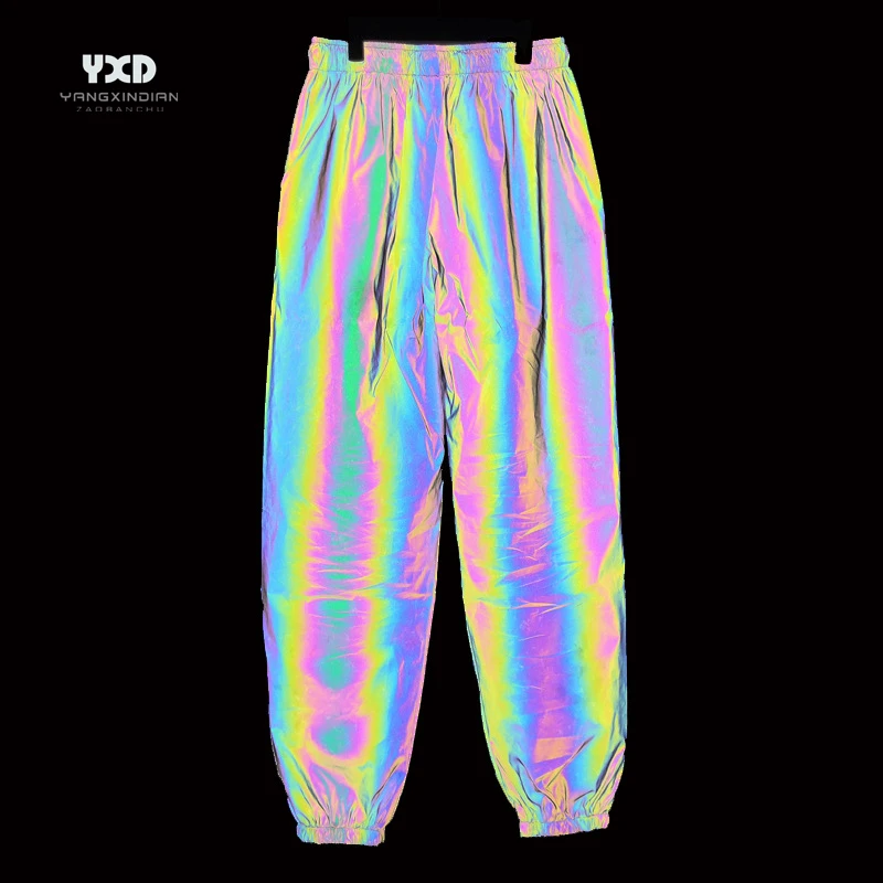 

Man seven colored night reflective sport pants street dance jogger pants unisex couple hip hop pants streetwear punk trousers
