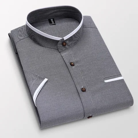 Рубашка SH017 мужская с коротким рукавом, модная Классическая блуза из ткани «Оксфорд» со стоячим воротом, Повседневная Деловая брендовая одежда, 5XL, лето 2020