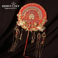 himstory newest designer chinese bridal hand bouquets fans handmade red metal lucky birds wedding jewelry accessories