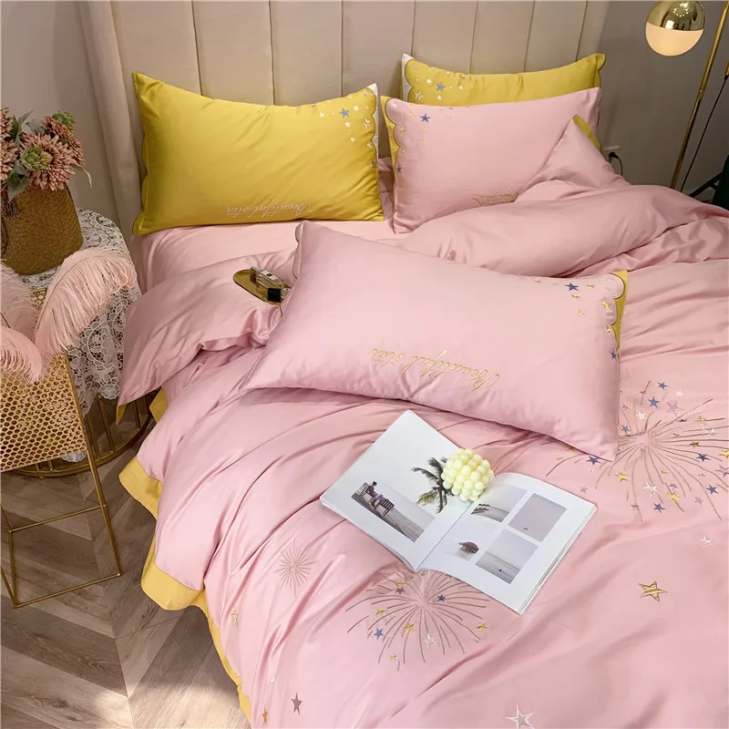 Роскошный комплект постельного белья розового синего желтого цветов 2019