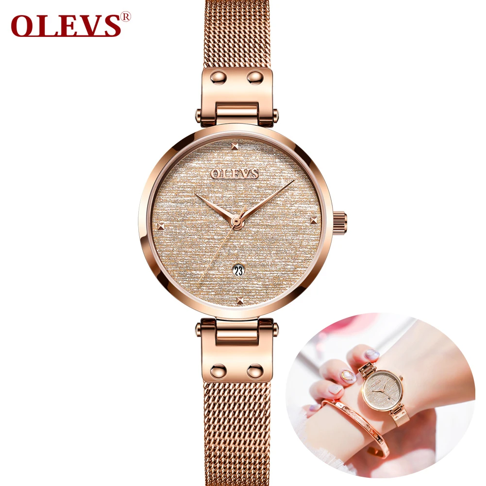 OLEVS Fashion Waterproof Watch Woman Pink Rose Classic Vintage Automatic Date Watch Ultrafine Gift for Girlfriend, Best Watch enlarge