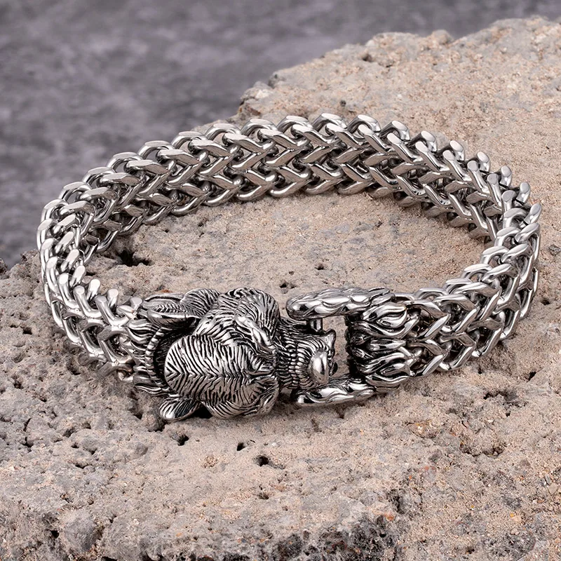 

Stainless Steel Men Gold Wolf Head Chain Link Biker Bracelets Viking Punk Accessories Fashion Wristband Jewelry Wholesale Gifts