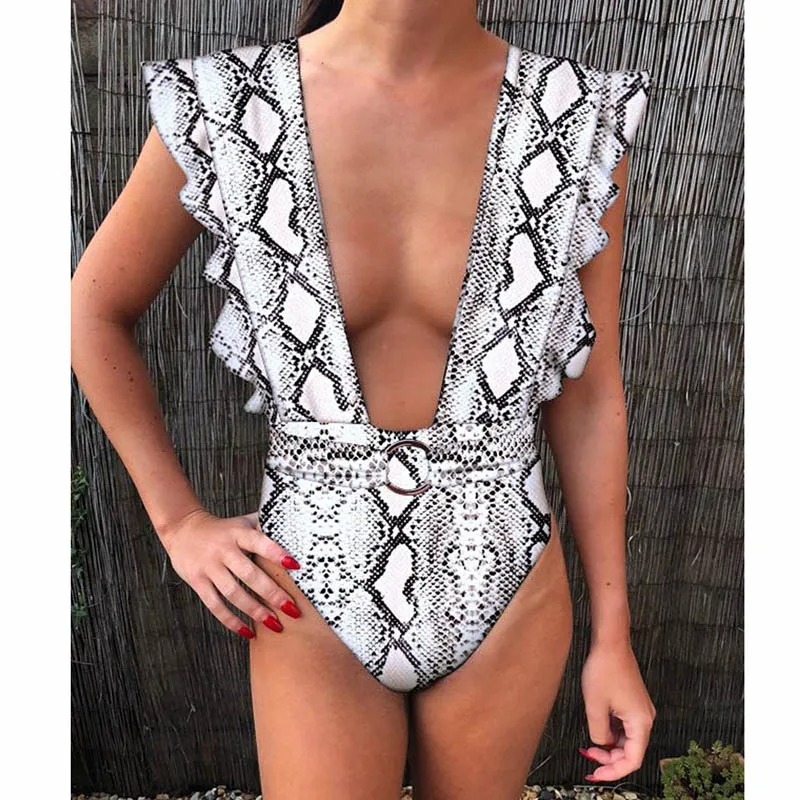 E Для женщин Одна деталь купальник с глубокой купальные костюмы V-Neck оборками боди Maillot De Bain купальный костюм пуш-ап Пляжная одежда - Цвет: E