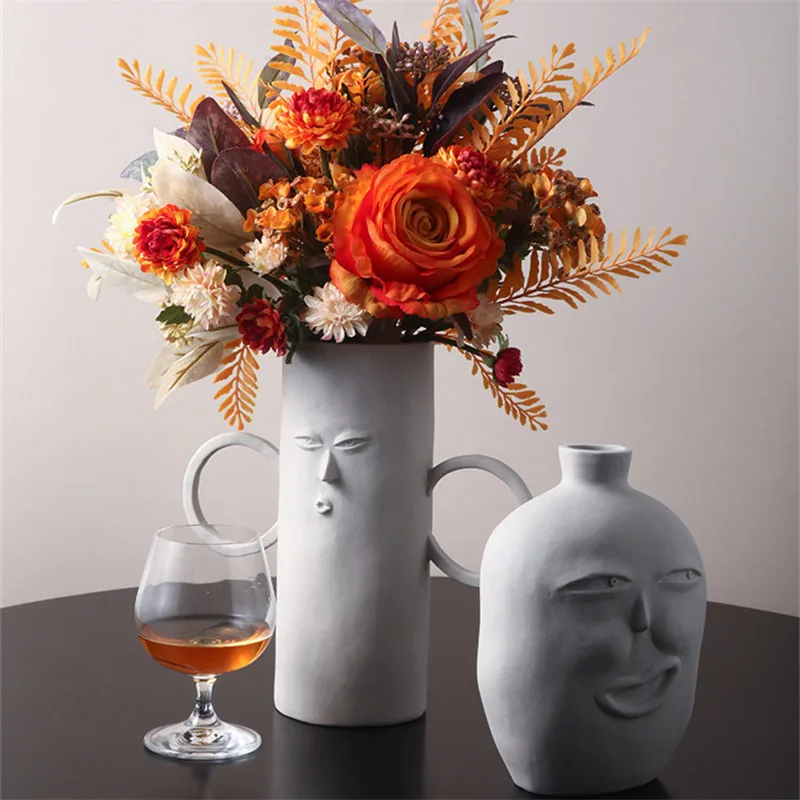 

BAO GUANG TA Nordic Abstract Arts Human Face Vase Decoration Ceramics Crafts Luxurious Cute Flower Vase Home Decoration R5279