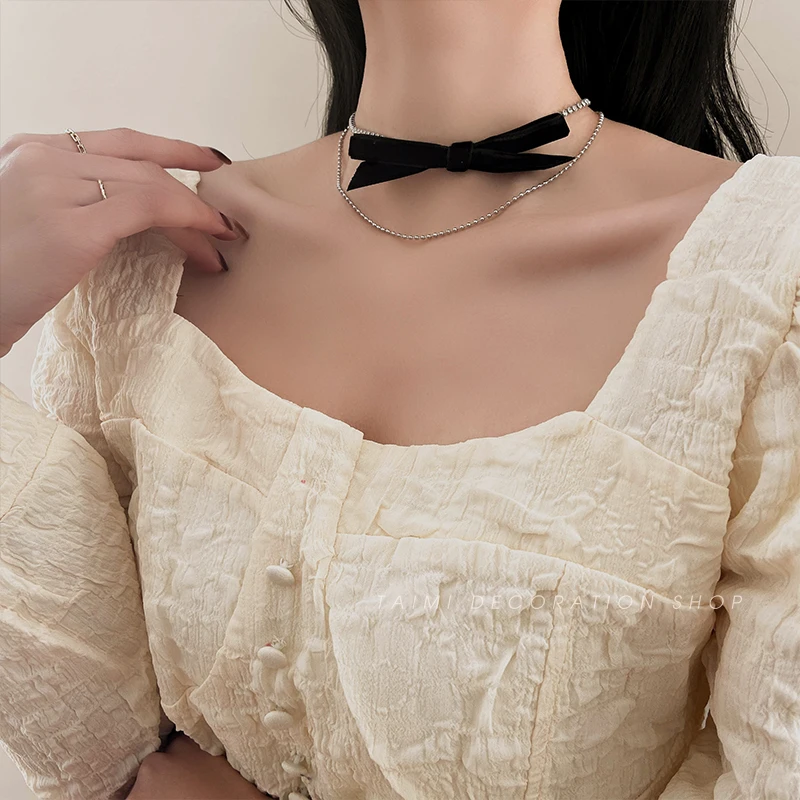 Ожерелье с бантом 2021 nian Новый стиль Женская двойная циркониевая темпераментная