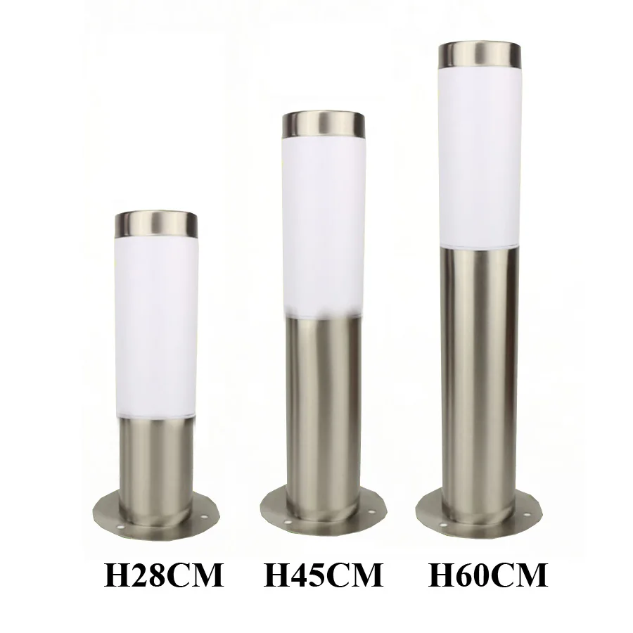 

E27 Stainless Steel Lawn Lamp Outdoor Waterproof Bollard Light Villa Garden Fence Post Landscape Pathway Pillar Light
