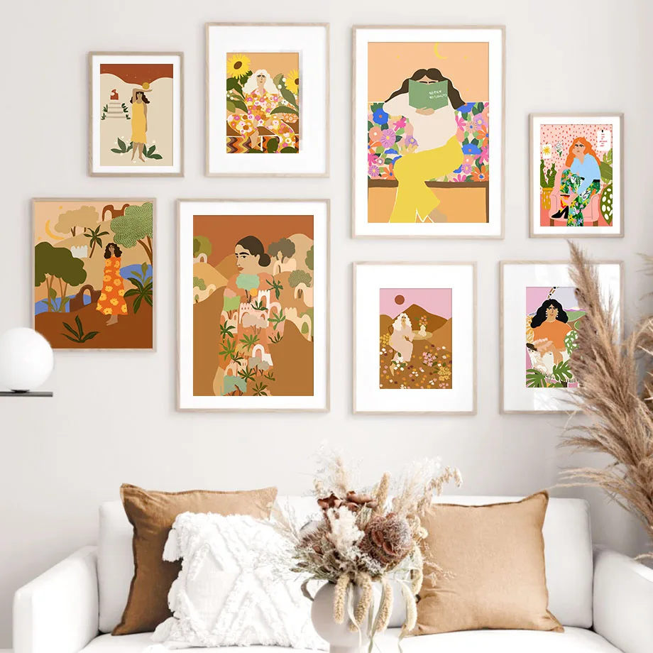 

Colorful Plant Girl Book Sun Abstract Figure Wall Art Canvas Painting Nordic Posters And Prints Pictures For Home Design Bedroom