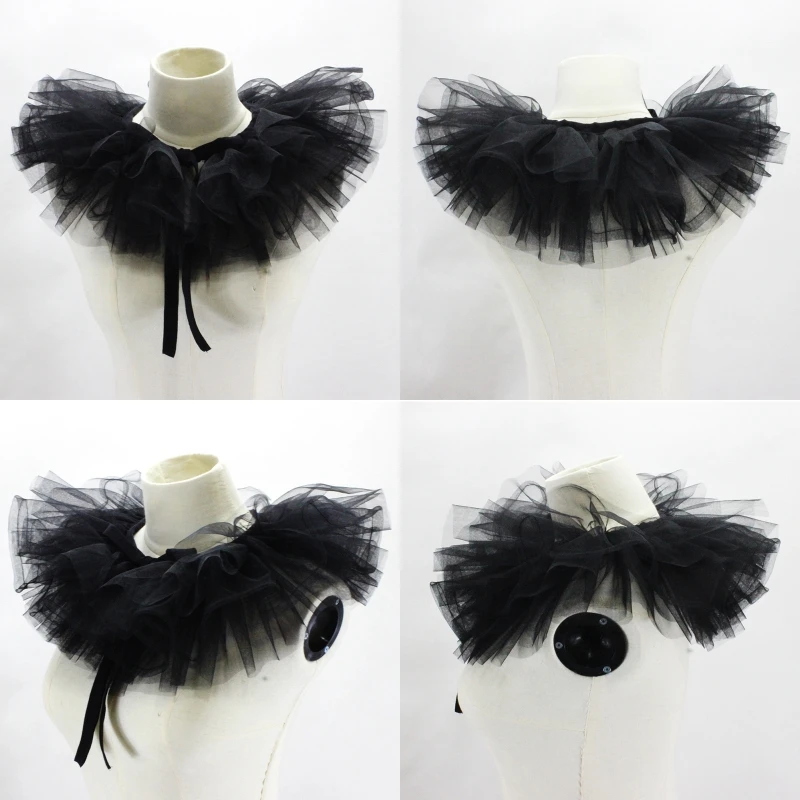 

Women Victorian Ruffled Mesh Fake Collar Shawl Retro Layered Tulle Detachable Neck Ruff Decorative Clown Cosplay Choker