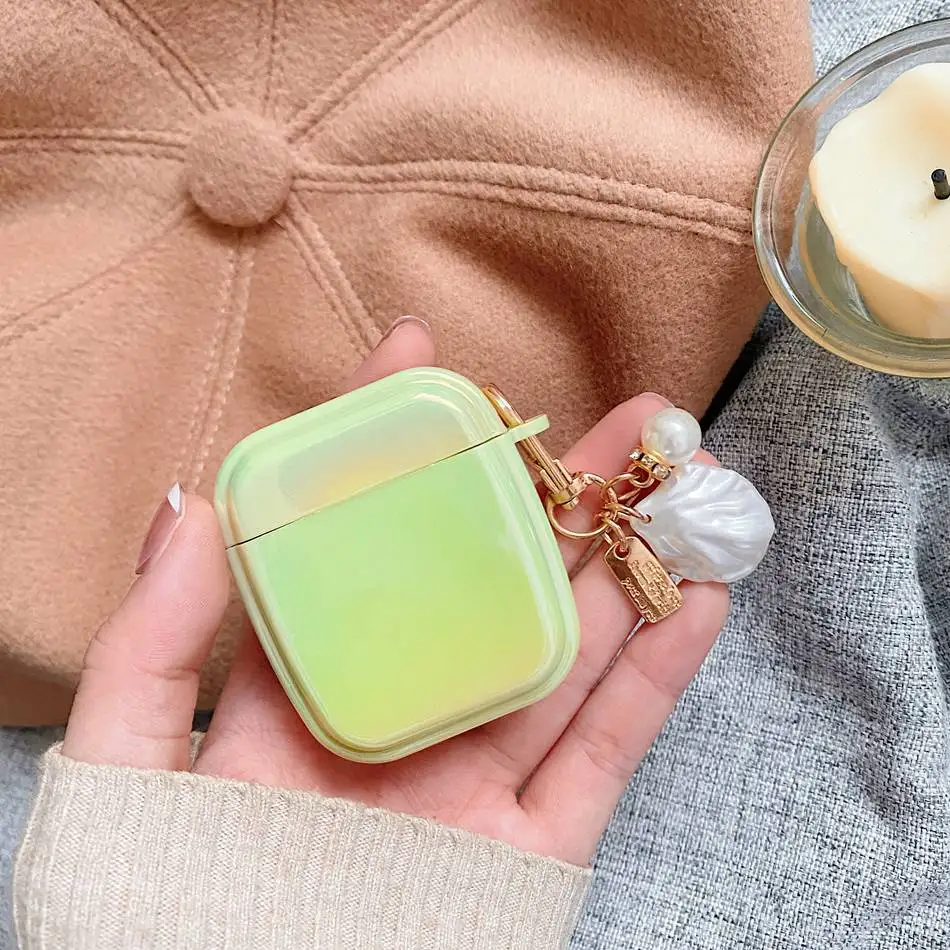 

Luxury Laser shell with keychain Case For Apple Airpods 2 Earphone Case Cute airpods Pro Silicone Protect Cover airpods case