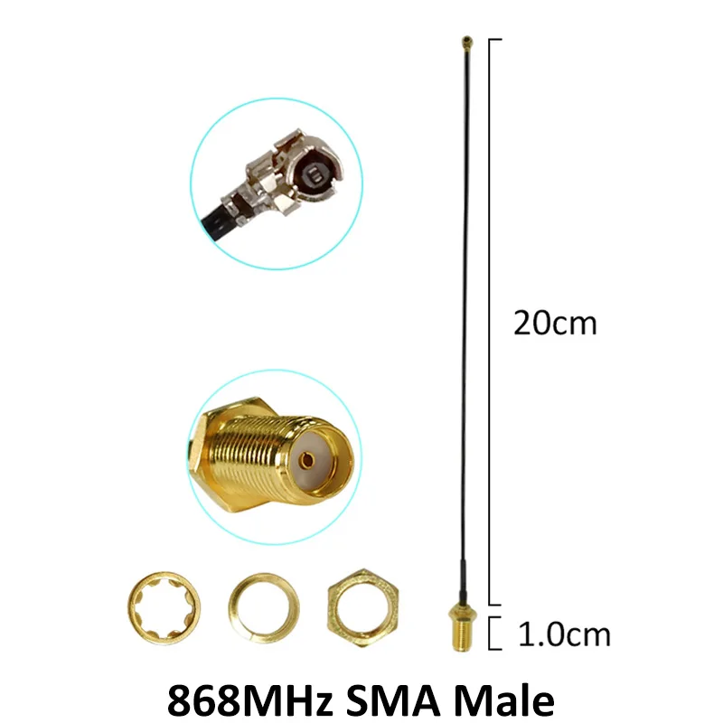 GRANDWISDOM 5pcs 868mhz antenna 2dbi sma male 915mhz lora antene module lorawan ipex 1 SMA female pigtail Extension Cable