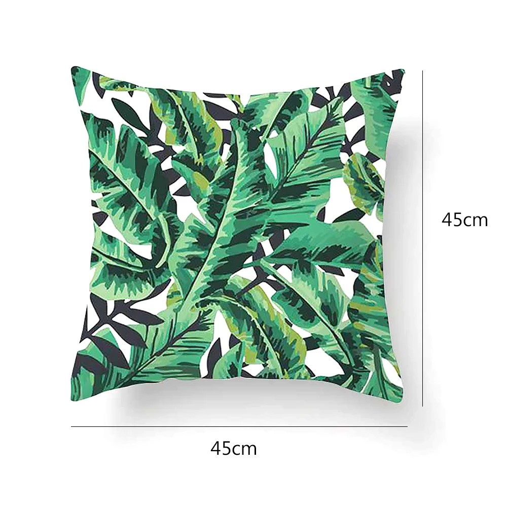 

Tropical Plants Palm Leaf Green Leaves Monstera Cushion Covers Hibiscus Flower Cushion Cover Decorative Beige Linen Pillow Case
