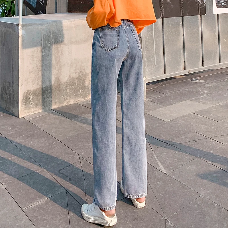 

New Boyfriend Style Women's Jeans Autumn Winter Korean Simple BF High Waist Jeans Loose Pockets Straight Jeans Femme Grey