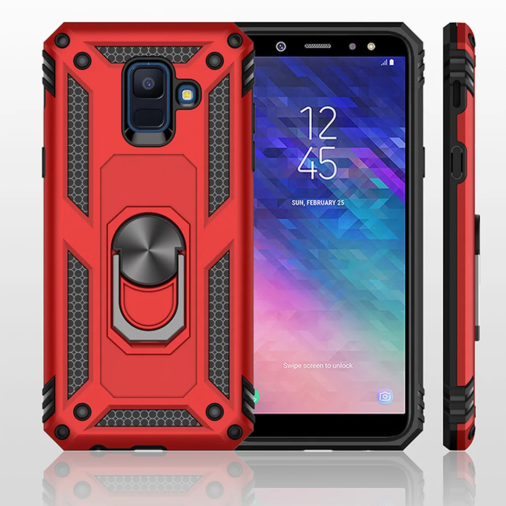For Samsung Galaxy J6 A6 2018 J600F / J6 J4 Plus J610F Prime Case Dual Layer Military Armor Case Magnetic Ring Stand Hard Cover