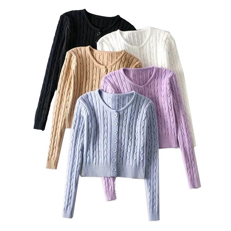 

Ribbed Knitted Cardigan Women Spring Autumn Winter Long Sleeve Basic Cropped Sweaters Female Casual Short Jumper Crop Top