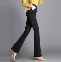 office ladies black blue red stretch formal flare pants for women elastic high waist flared trousers pockets big size 5xl 6xl
