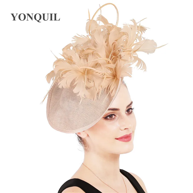 Для женщин Желтые Перья серый millinery шляпы чародей копия льняные Дерби kendeucky кепки Свадебные женатые элегантные головные уборы случай