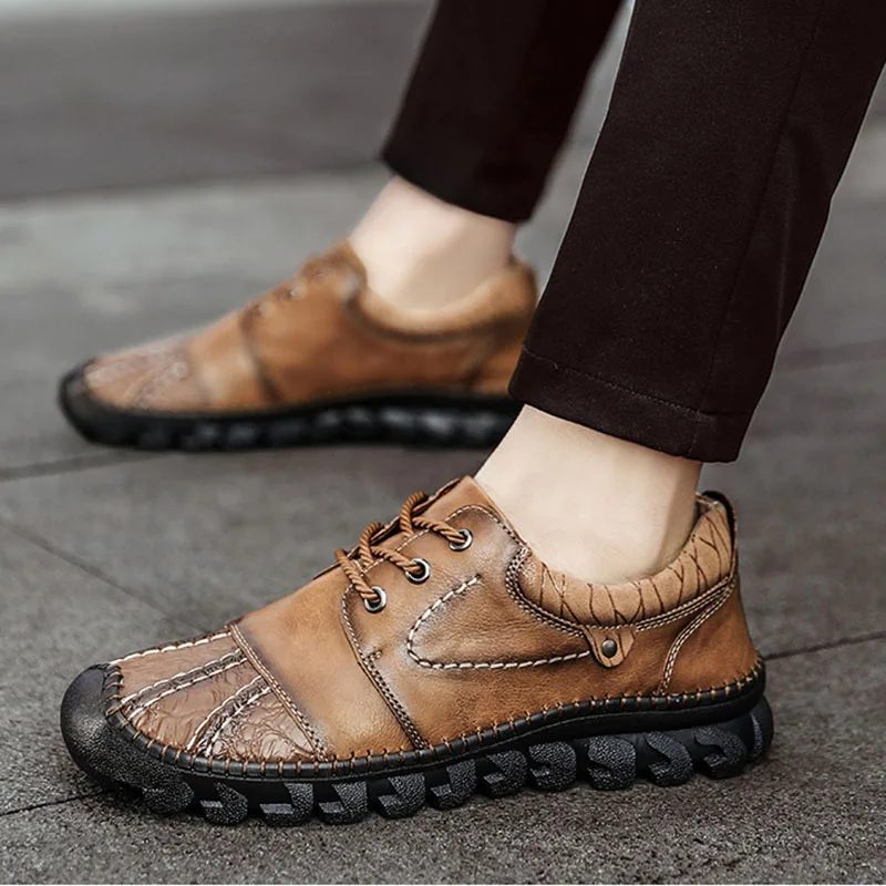 

Nice Pop Spring Thick Bottom Stitch Non-slip Mens Shoes PU Leather Men's Shoes Lace-up Man Outdoor Casual Shoes Vintage Shoes