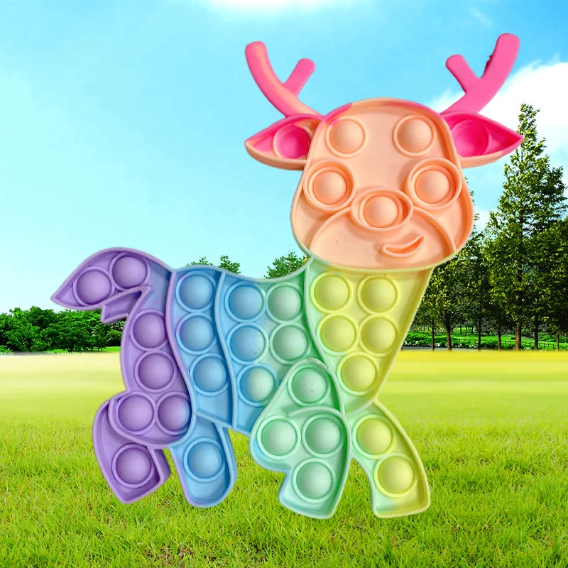 

Pop It Fidge Toy Quishy Silicone Bubble Sensory Simple Dimple Toy Relieve Autism Christmas Elk Anti-Stress Popit for Kid Gift