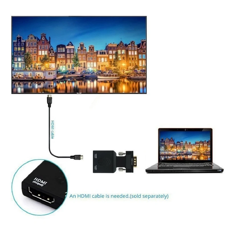 AMS-VGA к HDMI конвертер VGA Женский Мужской адаптер с аудио адаптером для HD ТВ монитор