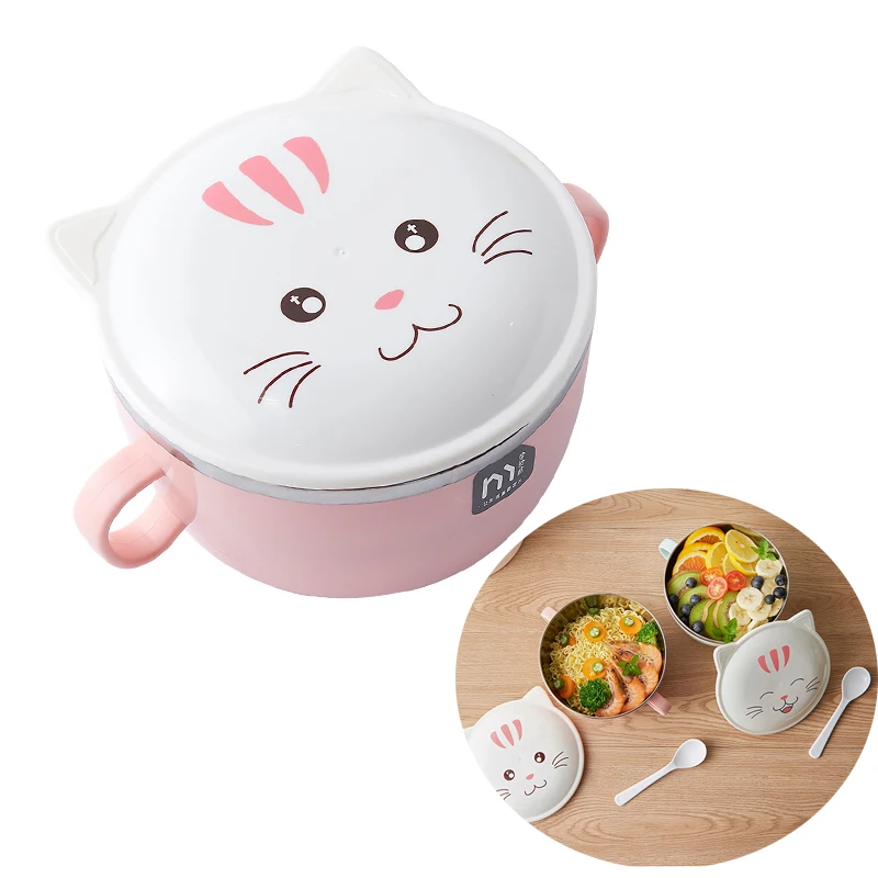 1 шт. Милая миска для лапши с крышкой из нержавеющей стали ручкой контейнер еды