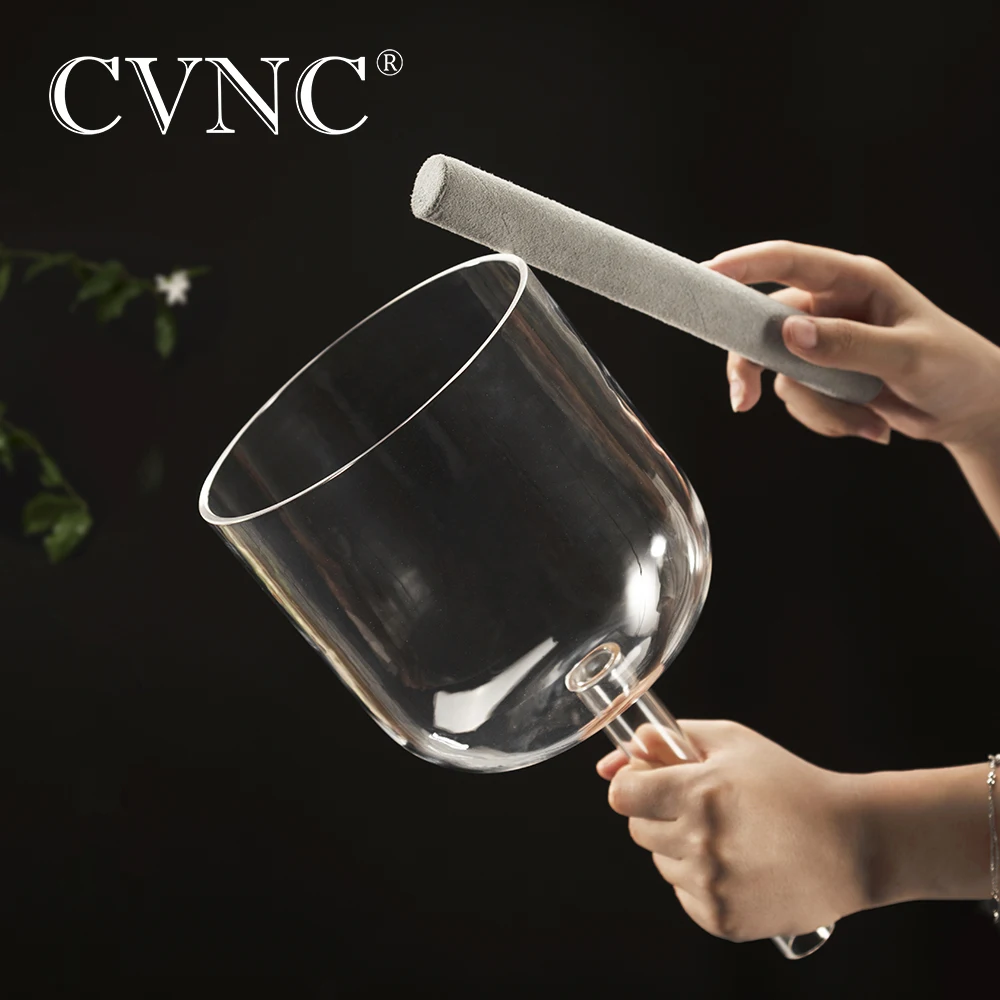 CVNC 6 Inch Clear Hollow Handle Crystal Singing Bowl CDEFGAB any one Note Chakra with Free Bag for Meditation Healing Yoga |