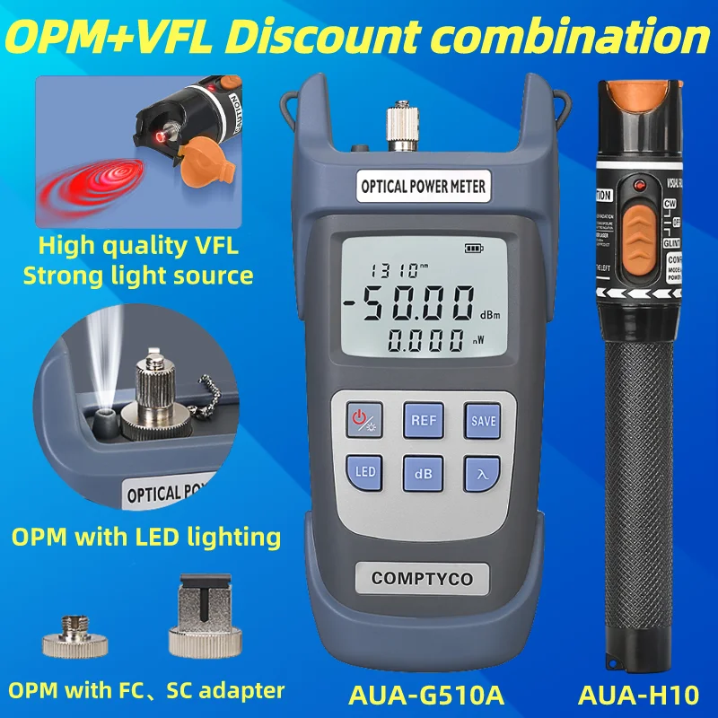 FTTH Fiber Optic Cable Tester Tool Kit (Optional) Optical Power Meter(OPM -50 ~+26dBm)&Visual Fault Locator(10/1/20/30/50mw VFL)