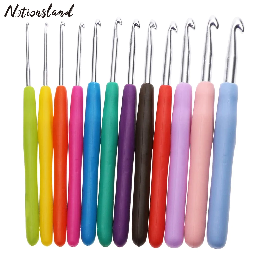 

2mm-8mm Crochet Hooks Set 12pcs Soft Handle Aluminum Crochet Hooks Set Smooth Knitting Needle for Yarn Knit Needles DIY Tool
