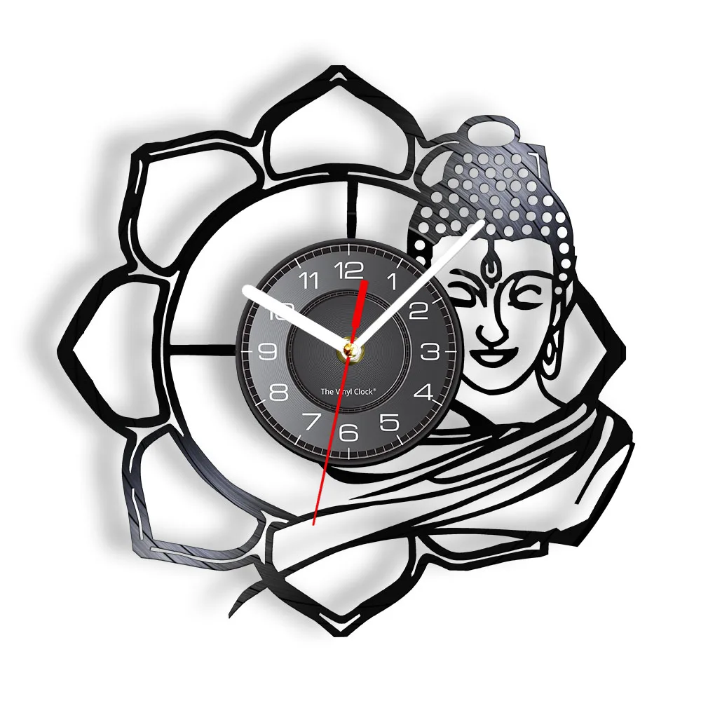 

Buddha Vinyl LP Wall Clock Silent Non Ticking Timepieces Spiritual Home Decor Hindu Meditation Wall Art Re-purposed Record Clock