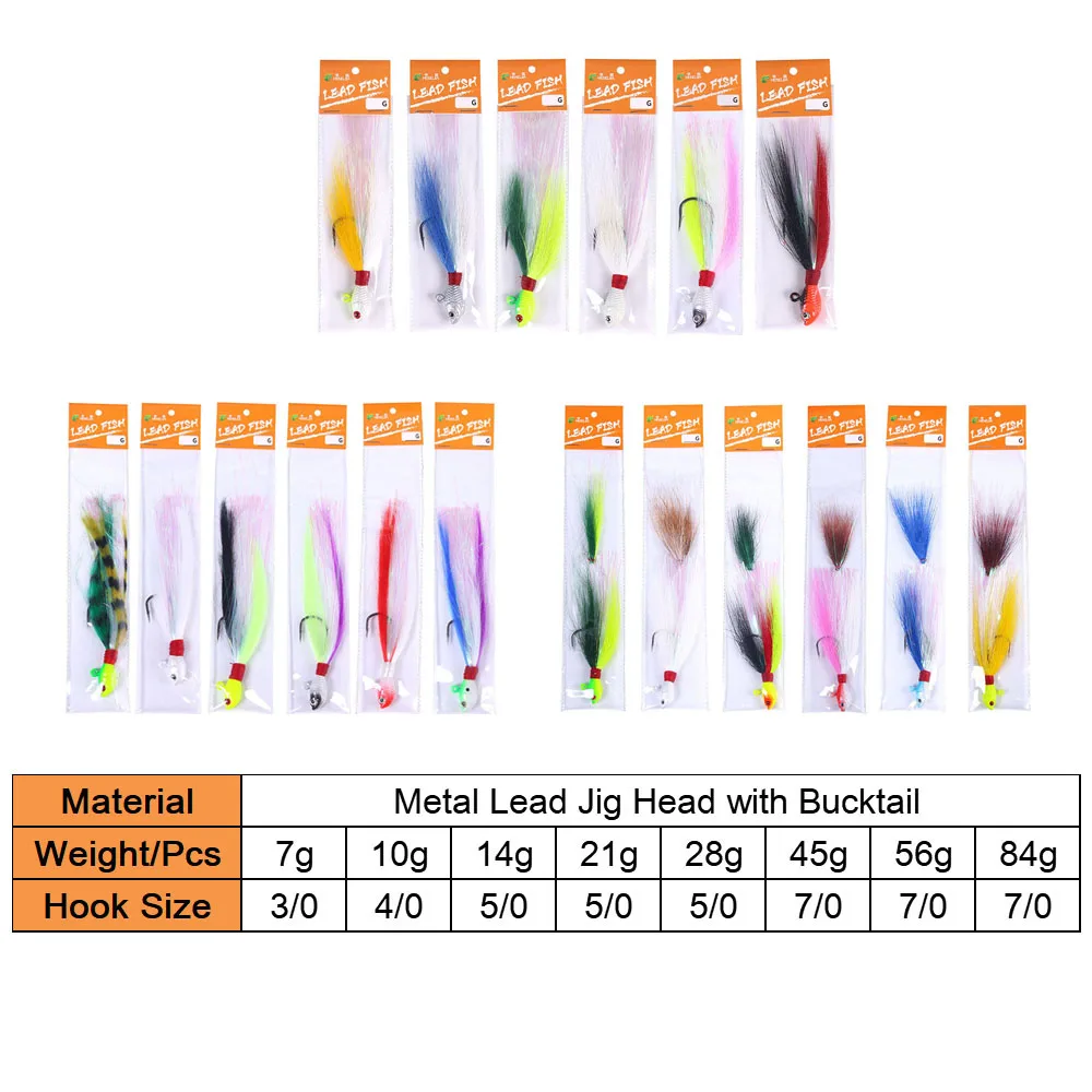 

Hengjia 6pcs 7g 10g 14g 21g 28g Swim jig Lead Head Bucktail Jigs Fishing Lure 6 color