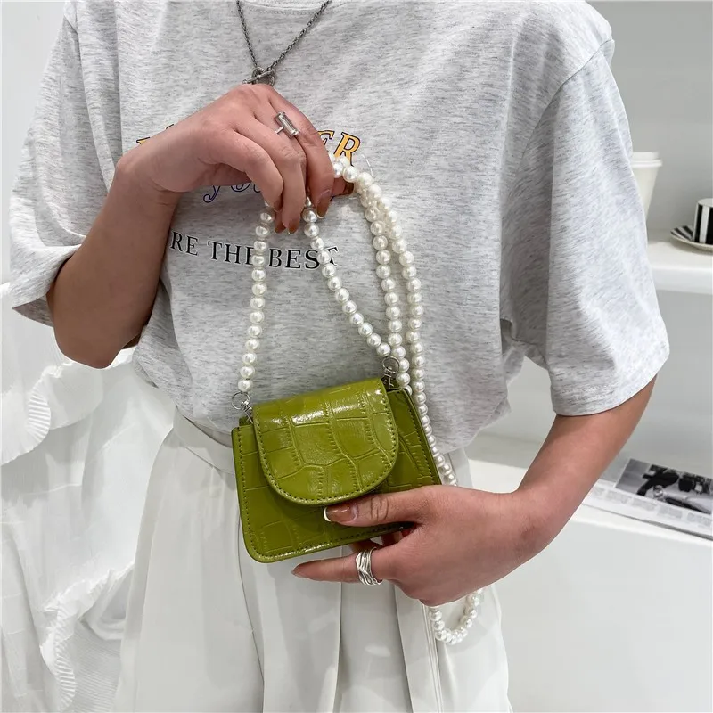 

2021 lady's mini shoulder bag alligator pattern pearl chain handbag