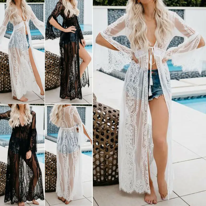 Женское кружевное кимоно в стиле бохо рубашка кардиган длинная Пляжная накидка