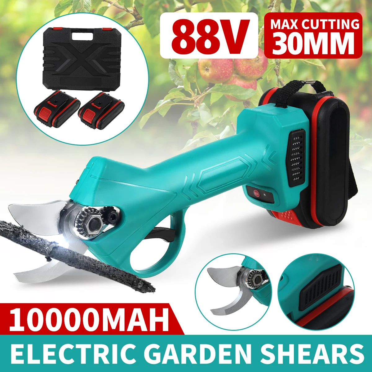 

88V Cordless Pruner 10000mah Lithium-ion Pruning Shear Efficient Elctric Scissors Bonsai Tree Branches Garden Landscaping Tool