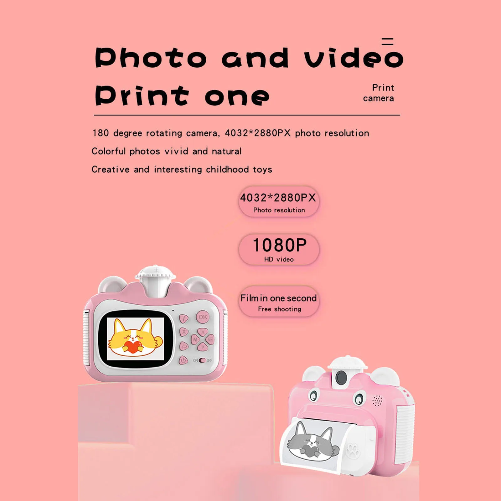 

Toy Cameras Mini Camera Kids Toy Christmas Present Children Baby Photo Instant Printing Classic Parent-child Interactive D7#